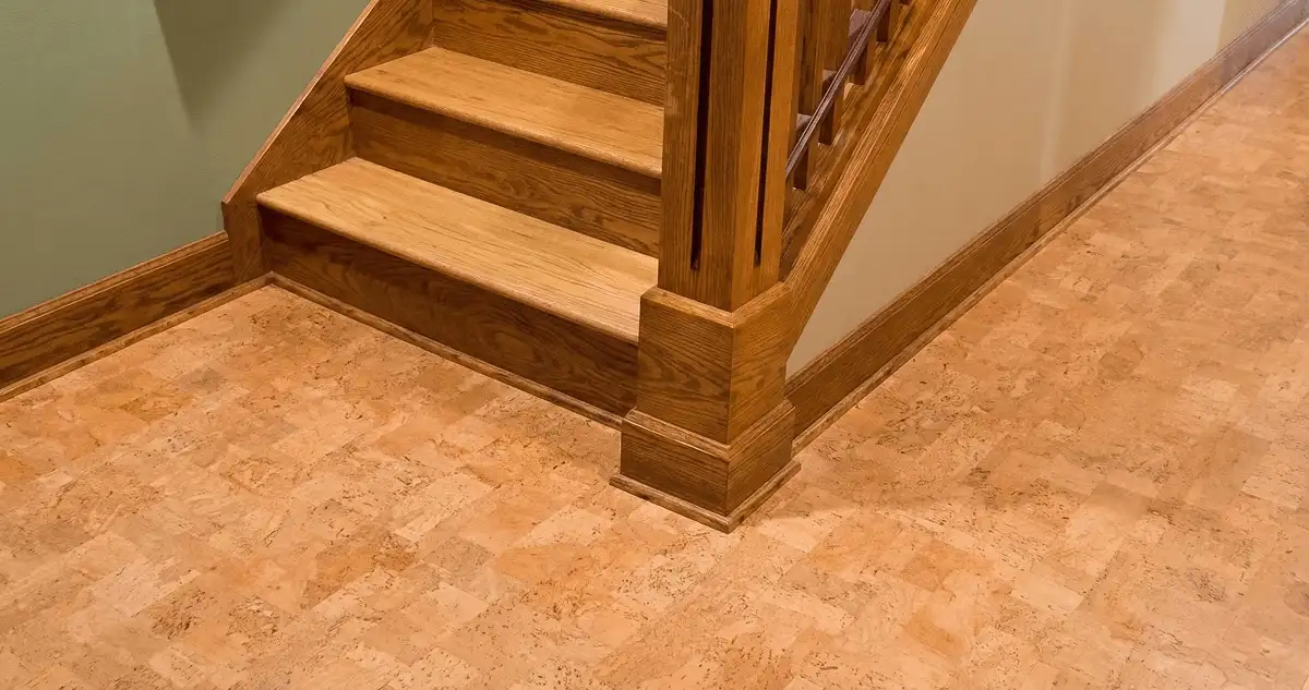 End of a staircase with cork flooring in Tacoma, WA